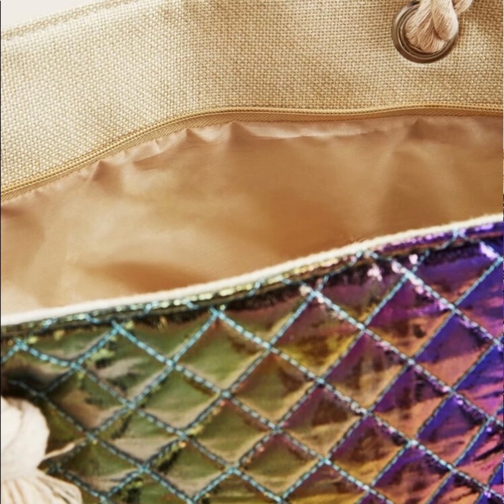 NEW Boutique! Mermaid Rainbow Quilted Large Tote - Picture 4 of 6